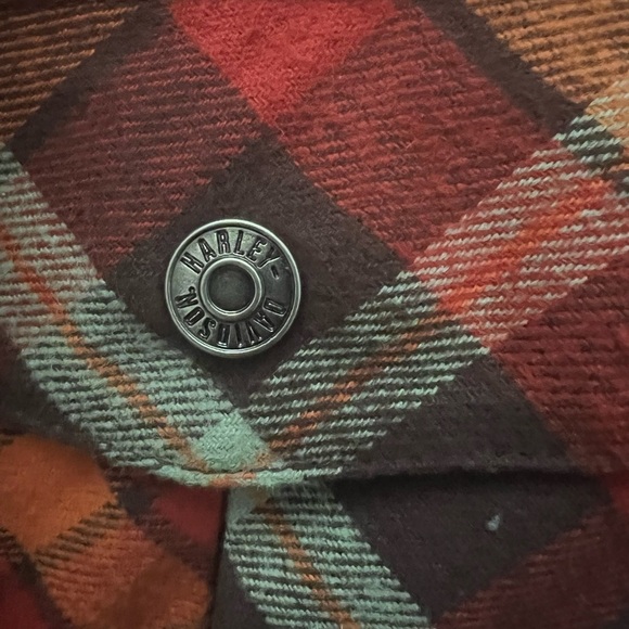 Harley-Davidson 4XL Quilted Plaid Flannel Shacket Bar & Shield Logo Red/Orange - Picture 3 of 7
